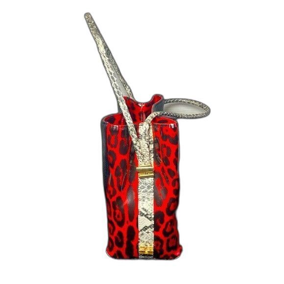 SAMOE Pebble Leather Red Leopard Print Handbag Adjustable Strap Stylish Purse - Picture 2 of 5